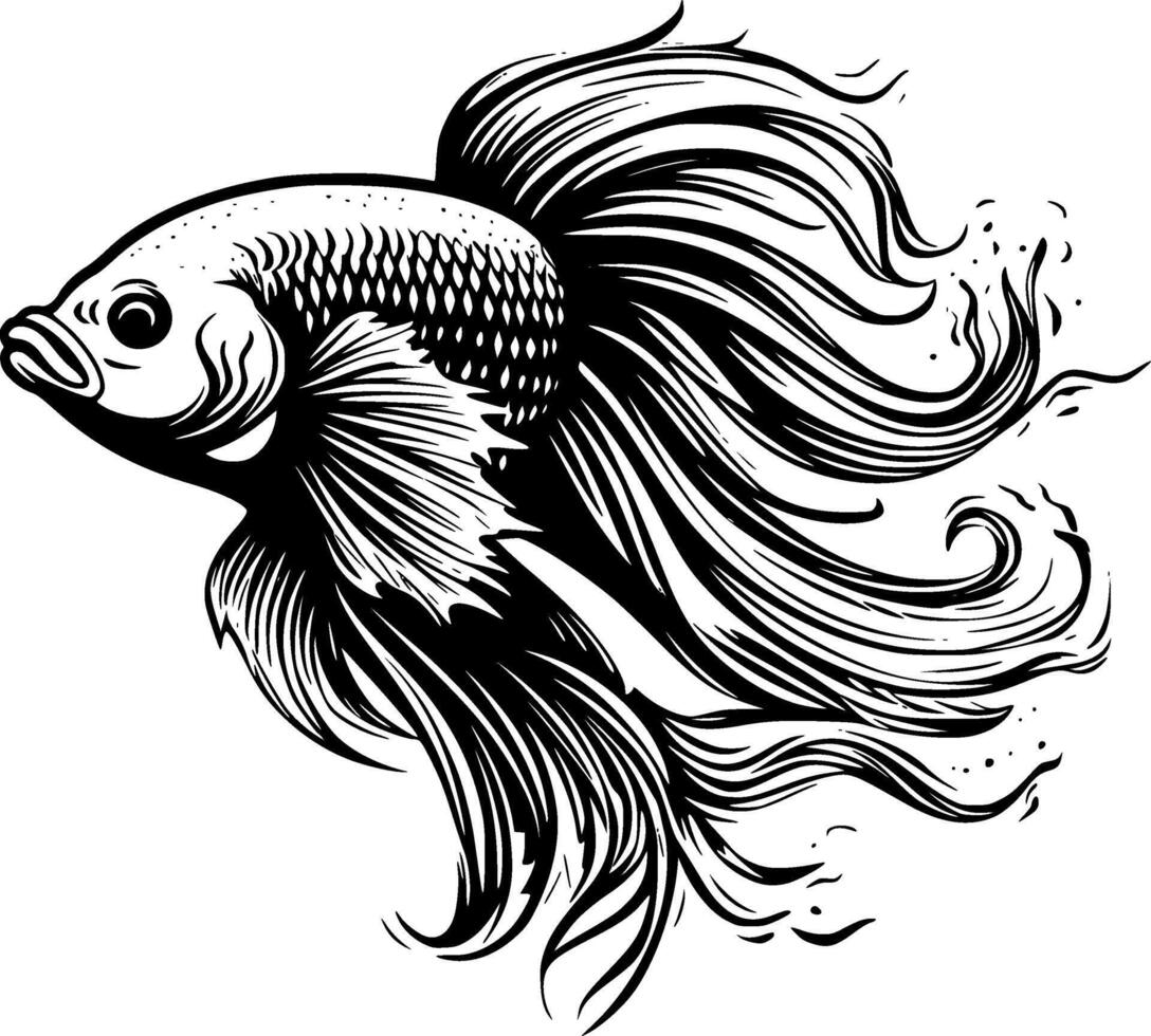 Betta Fish - Black and White Isolated Icon - illustration vector