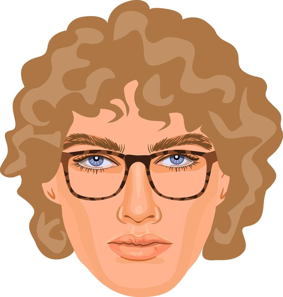 The avatar of a young man in glasses with blonde hair. Detailed portrait of a male character with a neutral face. Handsome guy. vector