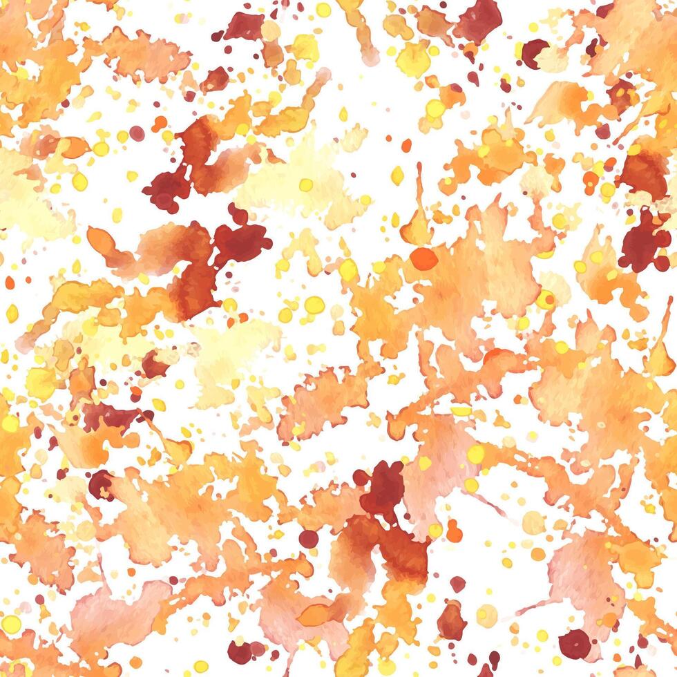 Watercolor paint spots and splashes, chaotic, beautiful, dynamic yellow, orange and burgundy colors, in autumn colors. Watercolor illustration, hand-drawn. Seamless pattern on a white background vector
