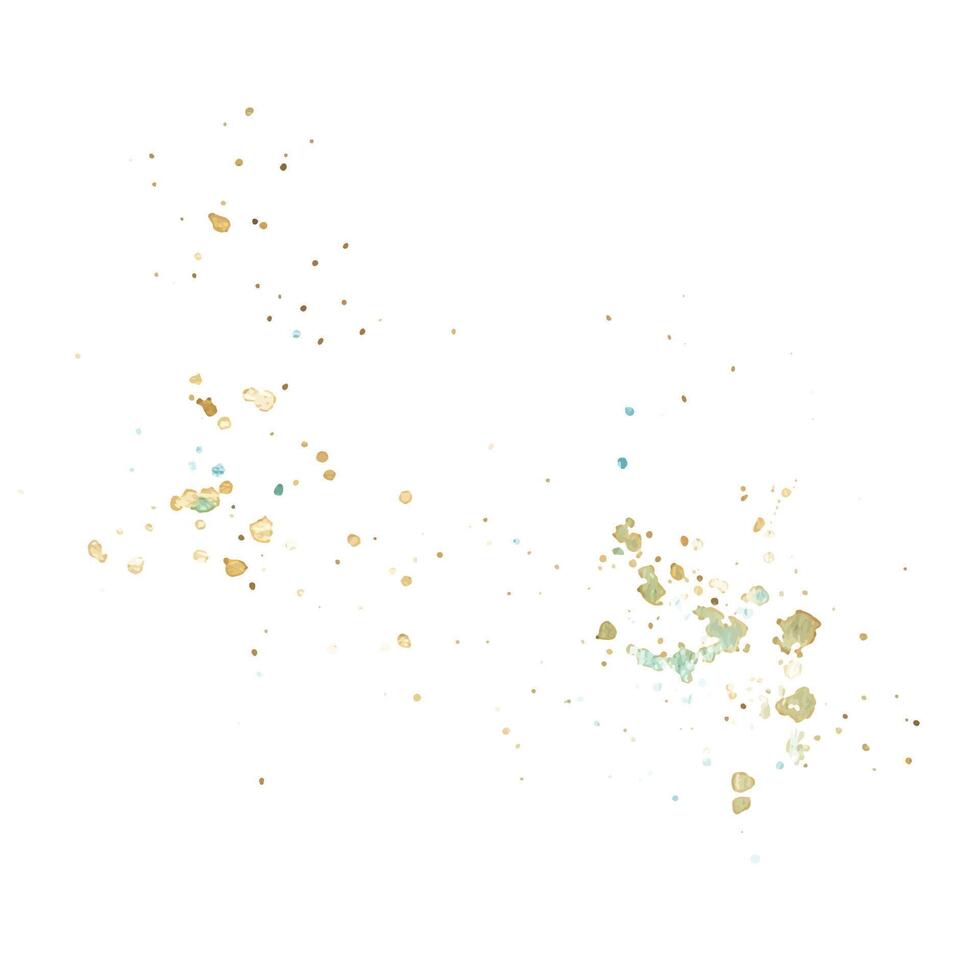Hand-painted splashes of watercolor paint in ochre and brown with turquoise tones, small, light droplets, for decorating wild flowers, dried flowers, autumn. Elements isolated from the background. vector