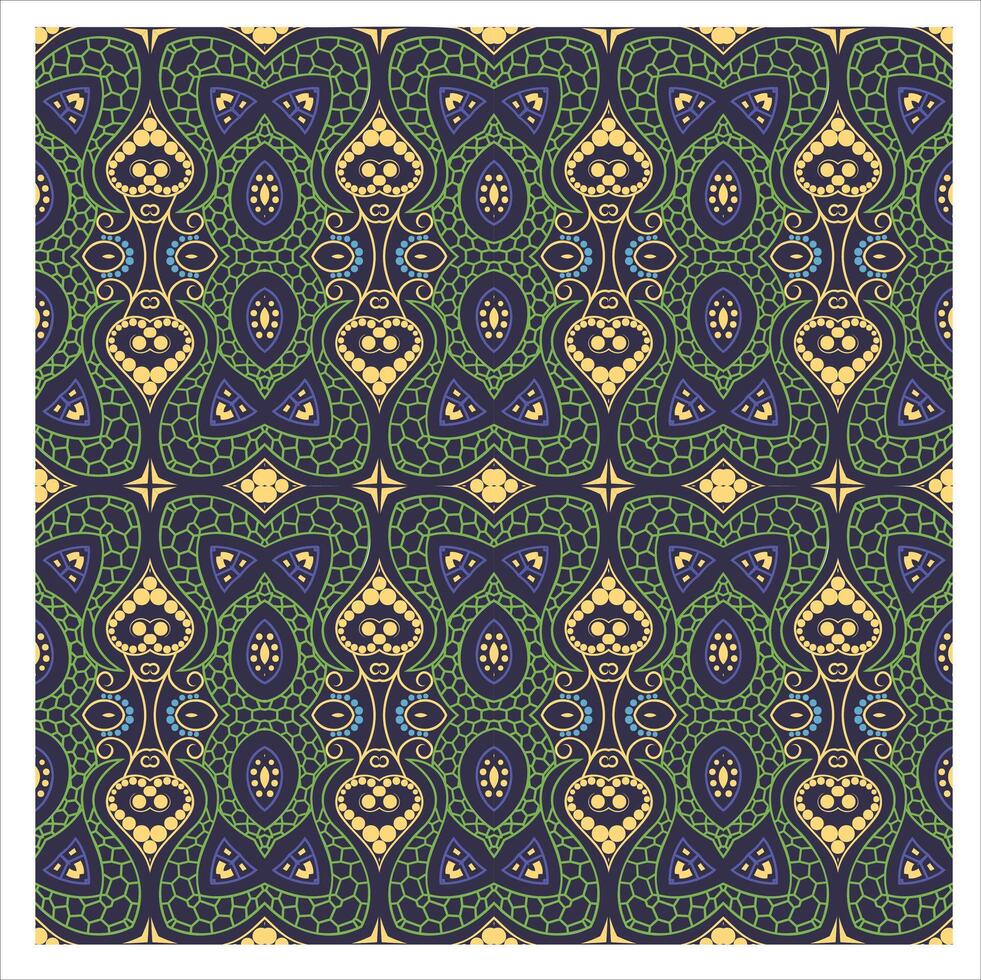 A green and blue pattern with ornate designs vector