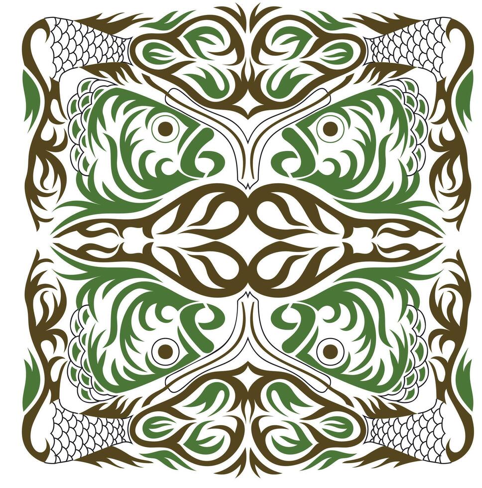 A tribal pattern with fish and leaves vector