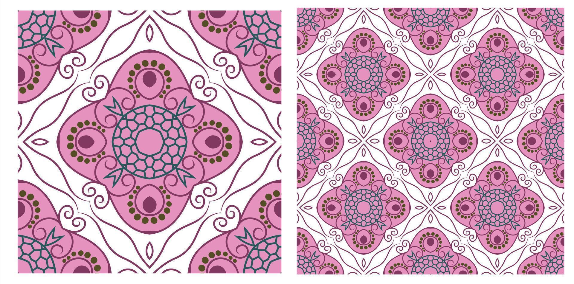 Two different patterns with pink and purple designs vector