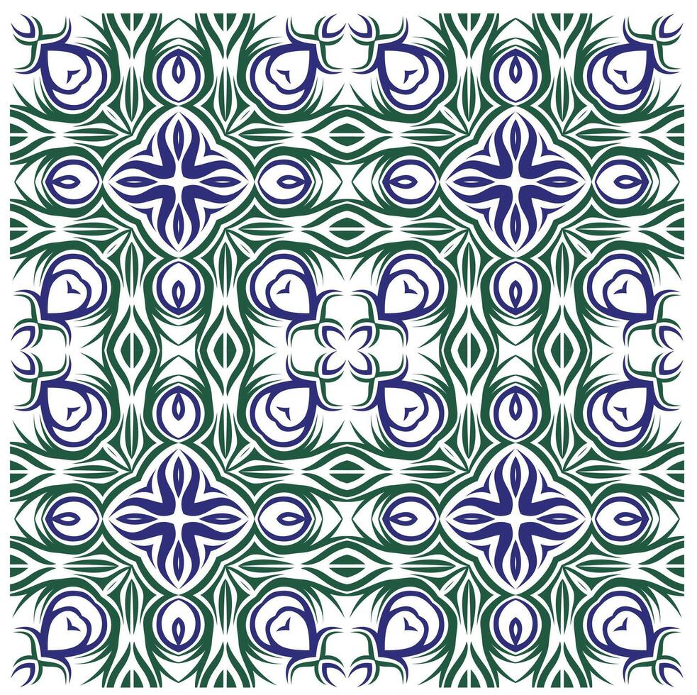 A blue and green pattern with flowers vector