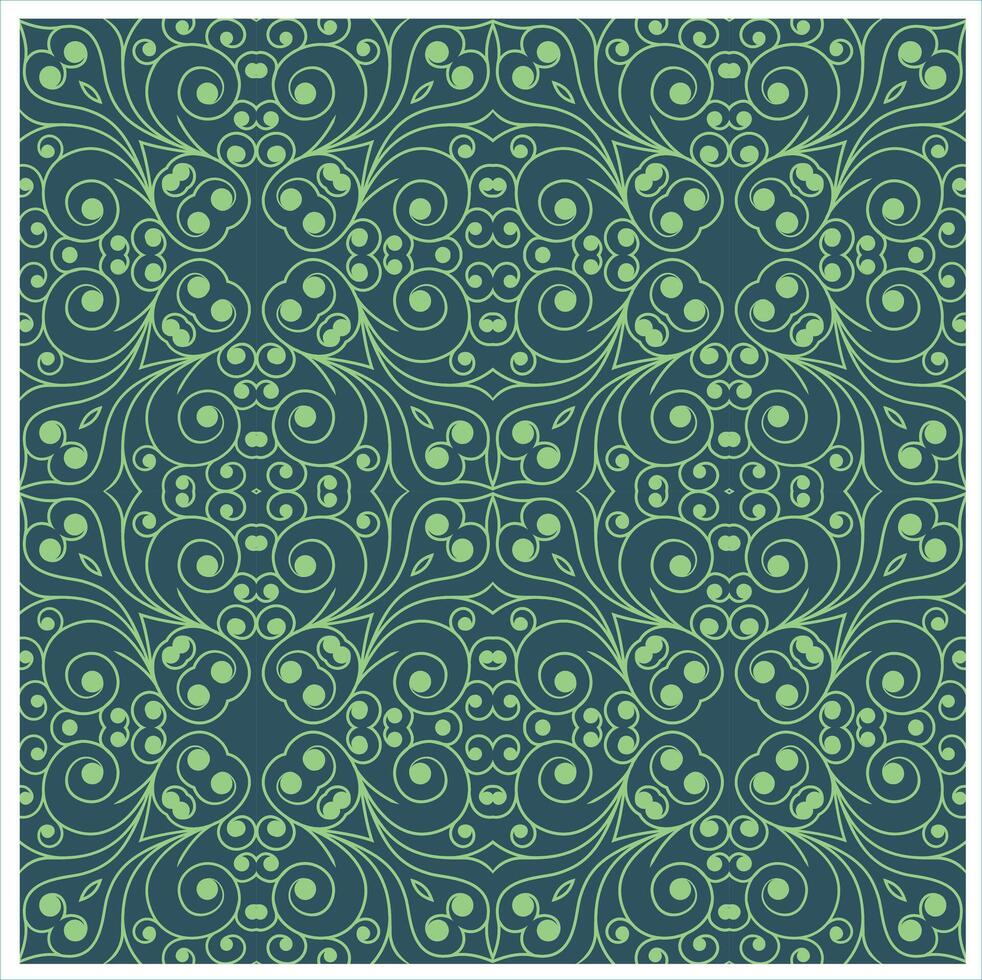 Seamless pattern with green swirls on blue background vector