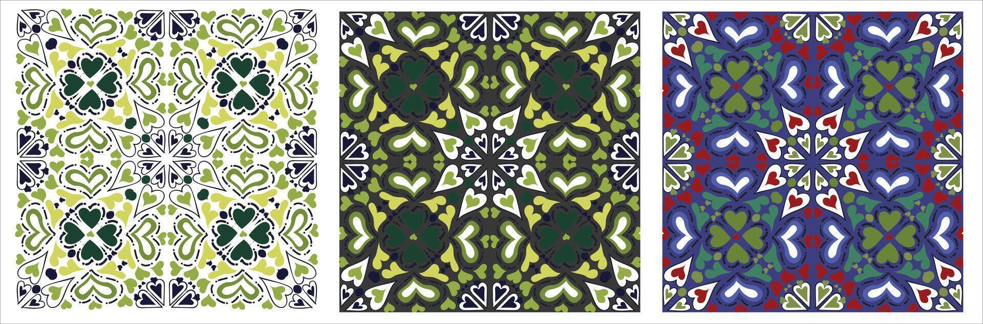 Three different patterns with geometric designs vector