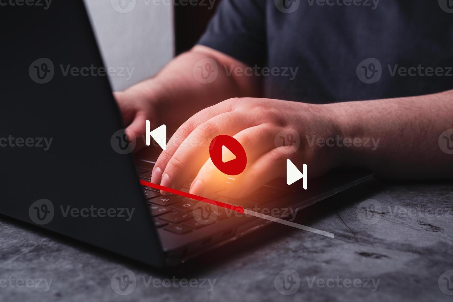 Woman watching a live stream. Online stream window interface. streaming on internet concept. Multimedia player on digital tablet. photo