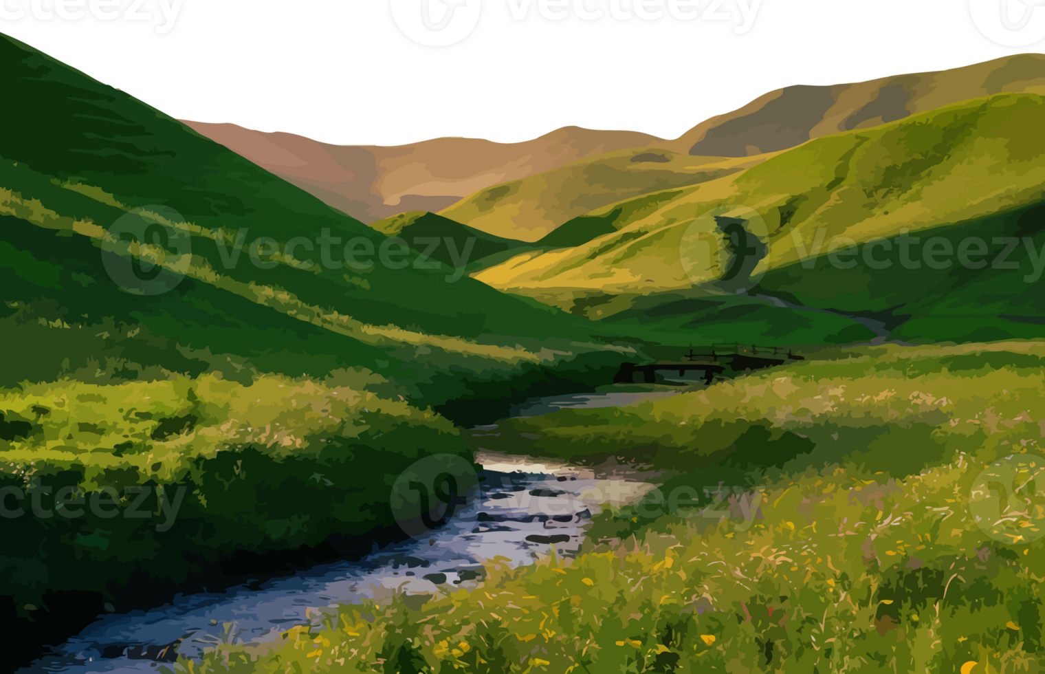 Breathtaking Green Hills Landscape Fertile Mountains Grass and Forest in a Serene Outdoor Setting png
