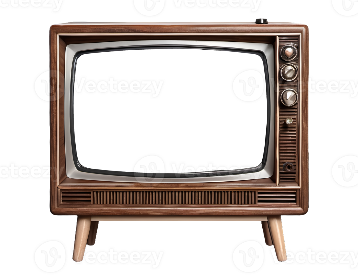 Retro wooden box of TV with frame screen cut out, television of 1970s 80s or 90s wood vintage historical ancient old show monitor png