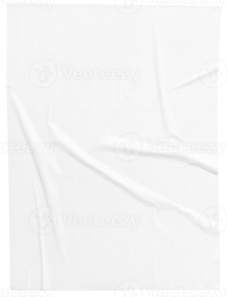 Blank wrinkled sheet of paper stuck to the wall with glue template mockup png