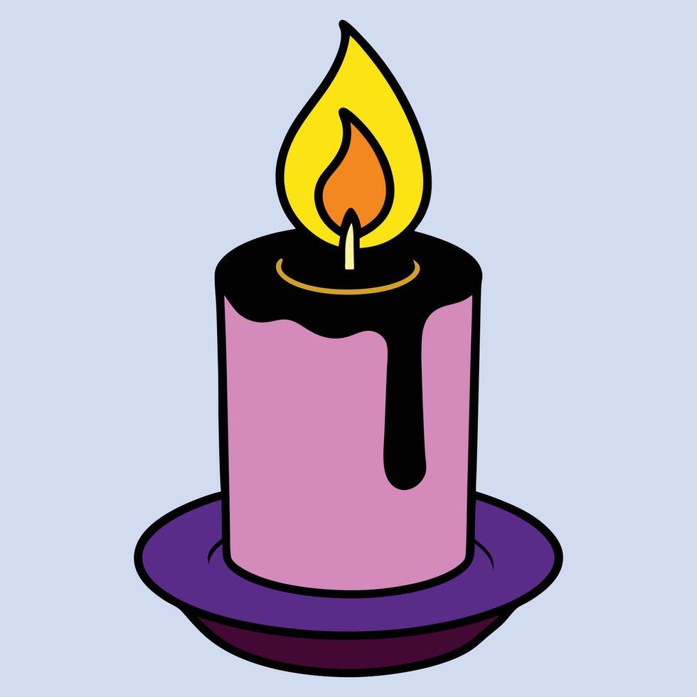 A candle with a black flame on top of a purple plate vector