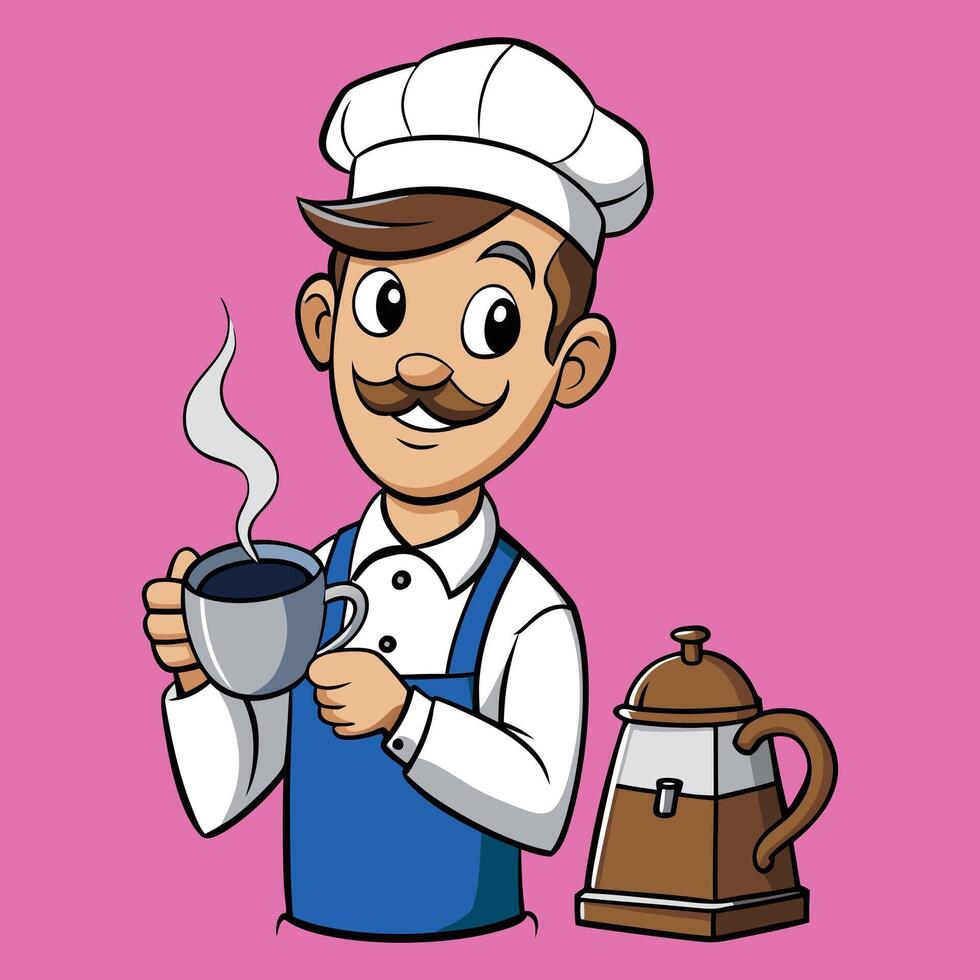 Cartoon chef holding a cup of coffee vector