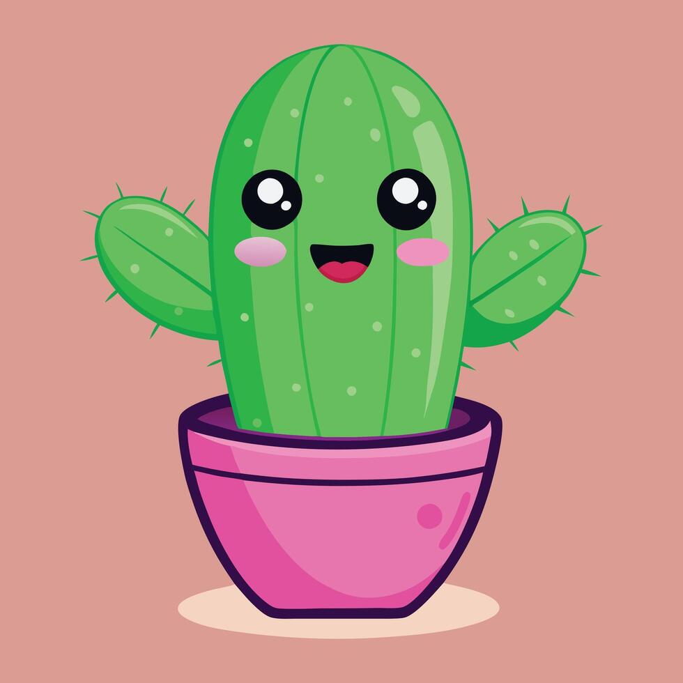 Cute cactus in a pot on pink background vector