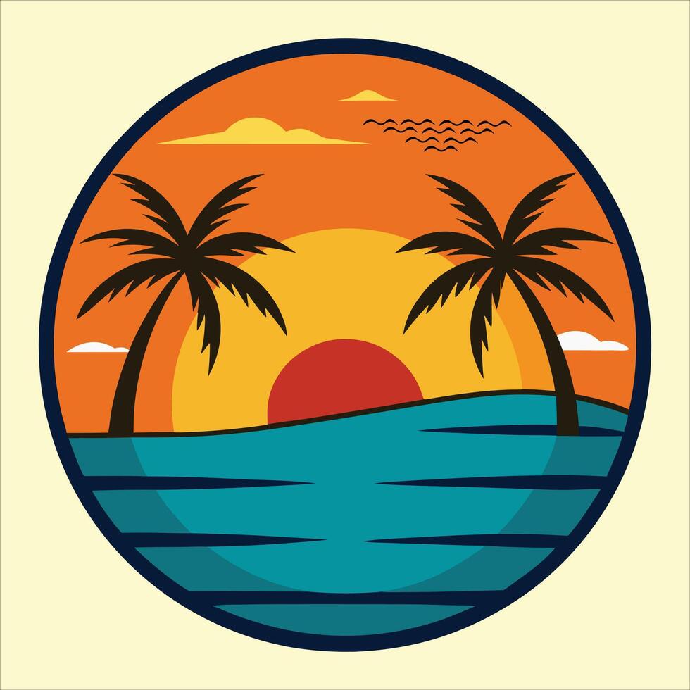 Tropical sunset with palm trees and water vector