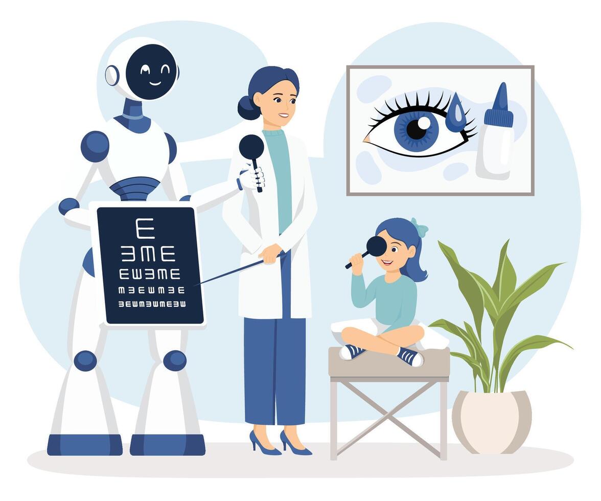 AI Robot Doctor, Futuristic Eye Care Assistant. vector