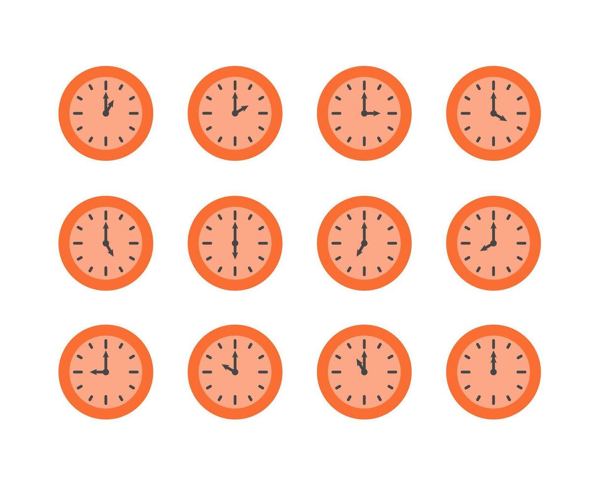 Summer clock icon design with peach or orange. Collection of fruit icons of time. vector