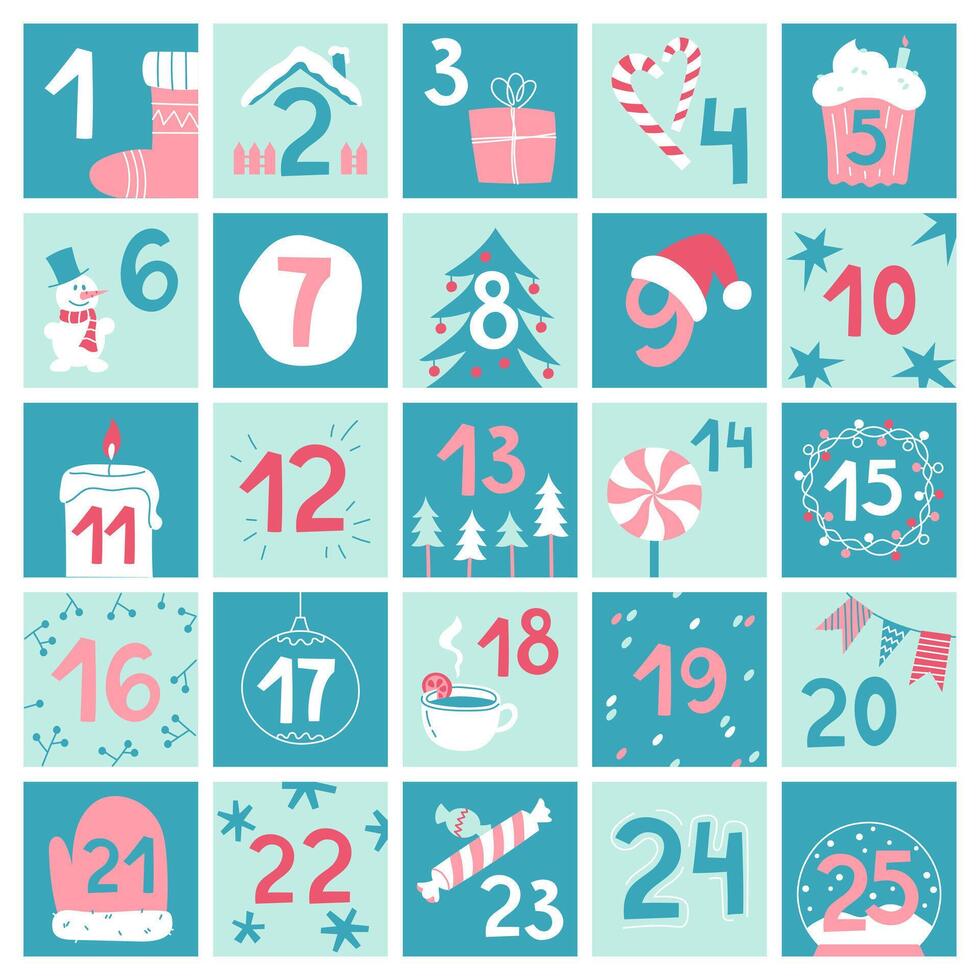 Christmas advent calendar. New year and christmas. Countdown calendar to the holidays. illustration vector