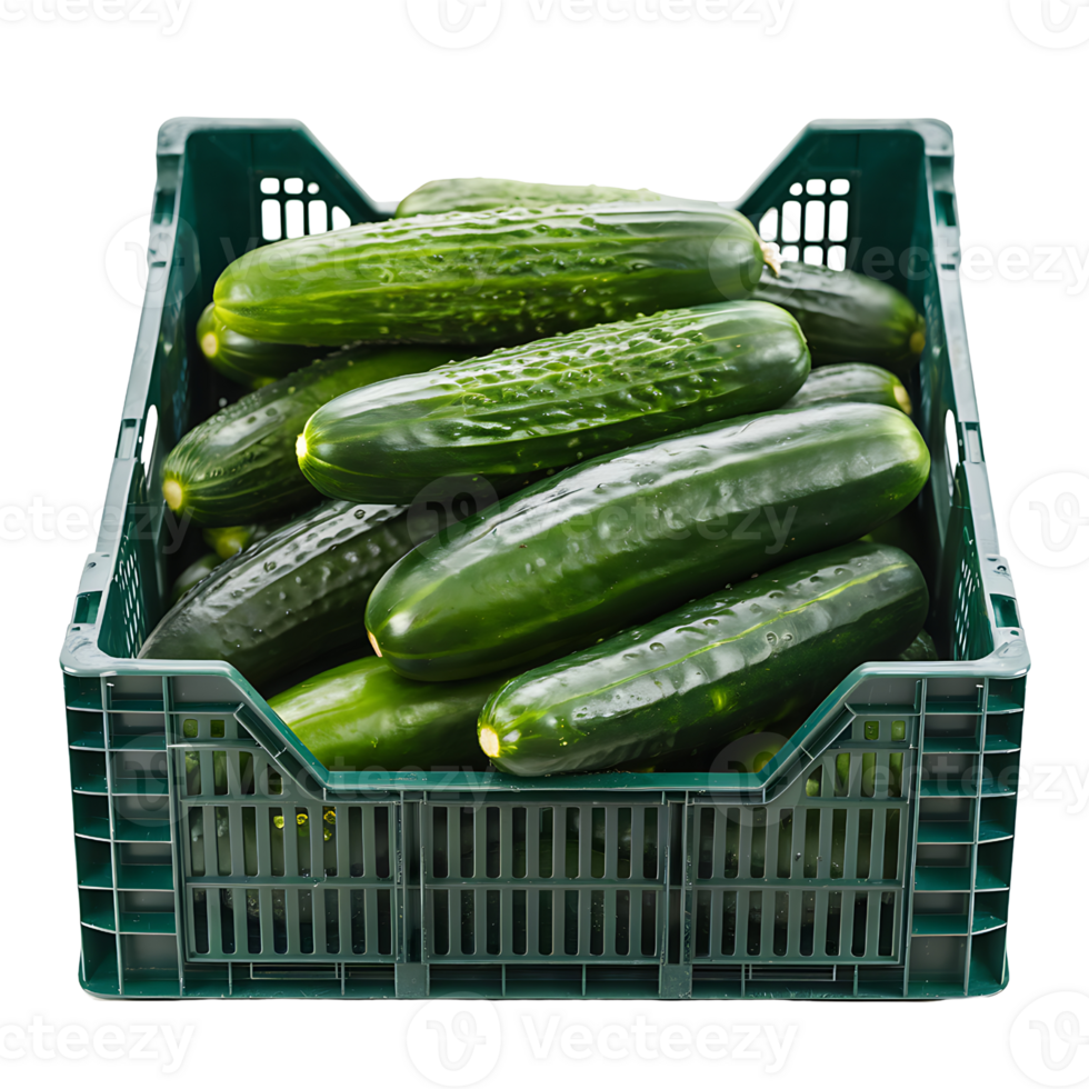 crate filled with fresh cucumbers on transparent background png