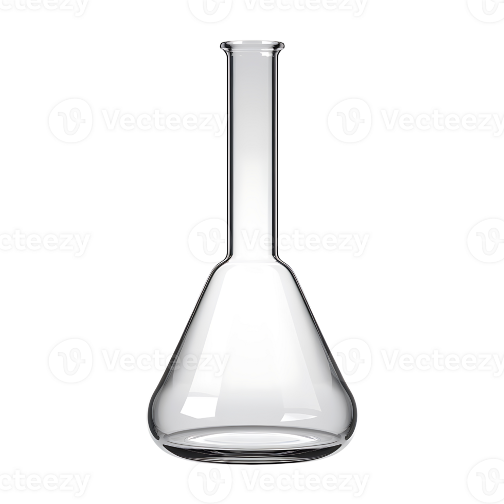 clear glass Erlenmeyer flask on transparent background png