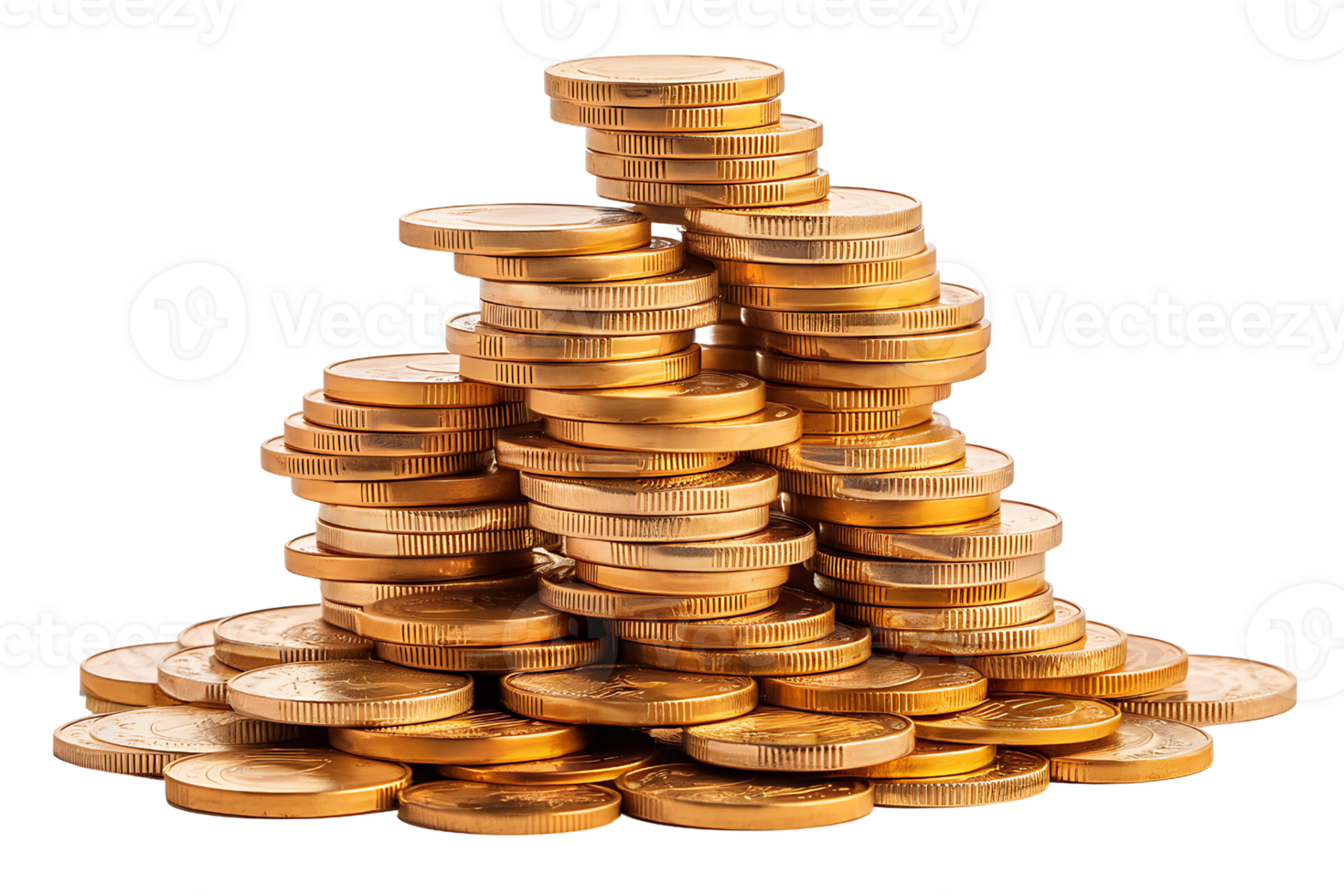 pile of stacked gold coins on transparent background png