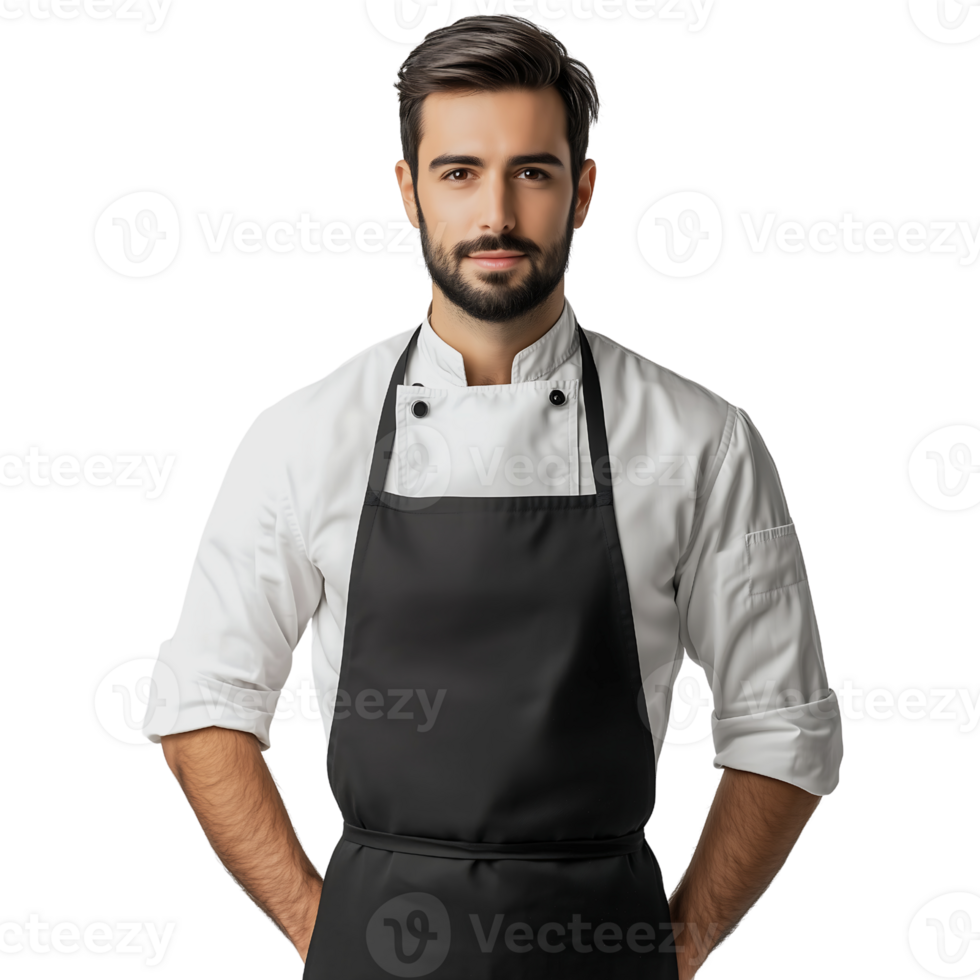 A male chef in a black apron png