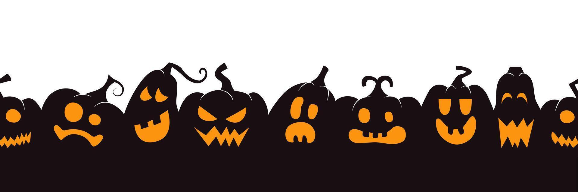 Halloween pumpkin seamless banner, Jack o lanterns with various faces expressions vector