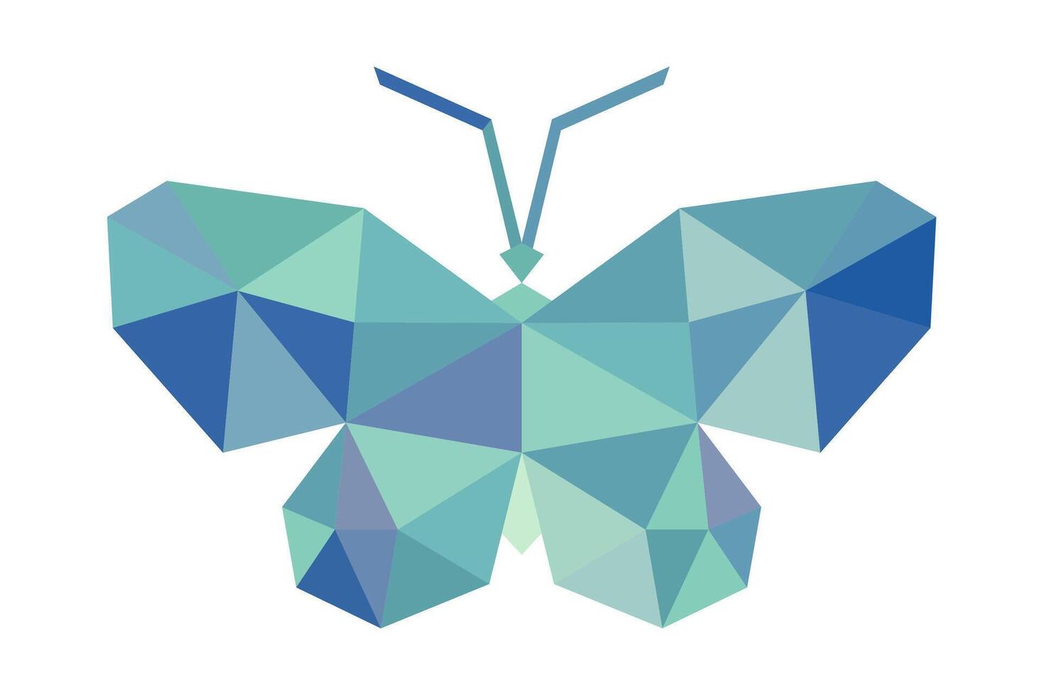 Mosaic triangle design of blue butterfly. 3D style on butterfly for emblem, broach, and design element. vector