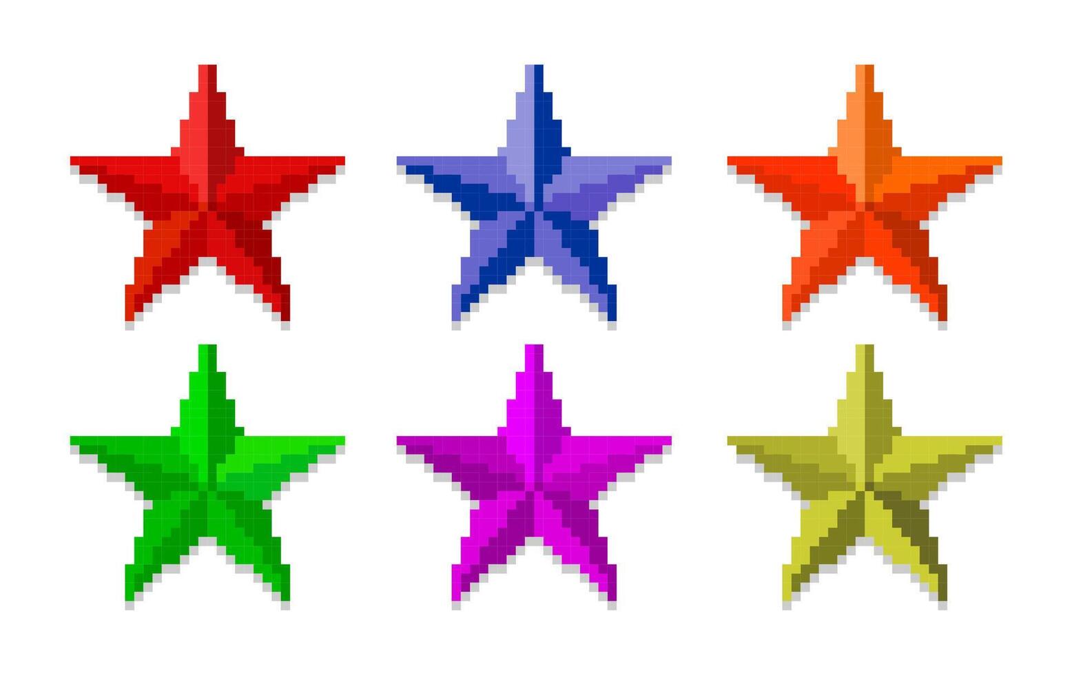 Pixel art of colorful STARS icon. Pixelated STARS icon set . STARS element on games vector