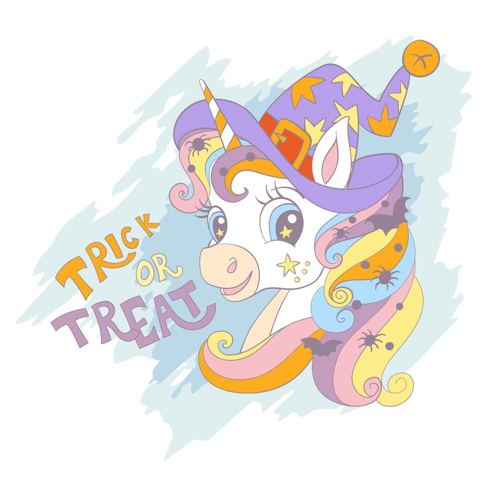 Halloween card with unicorn head illustration vector