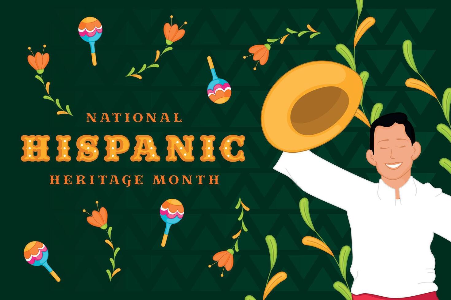 National Hispanic Heritage Month banner with man maracas and flowers, vector