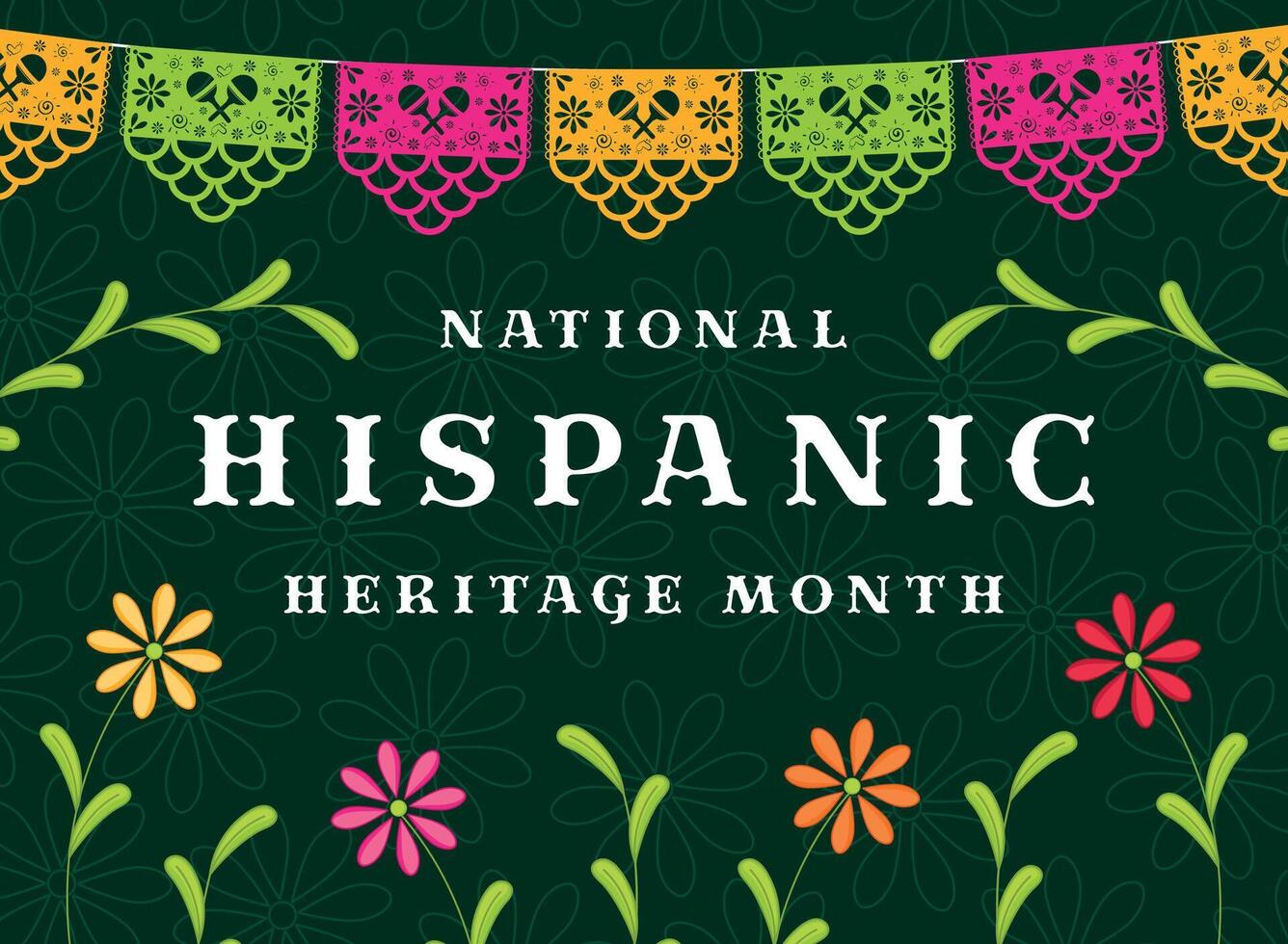 National Hispanic Heritage Month banner with floral motifs, vector