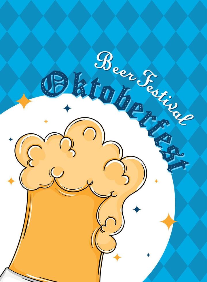 Oktoberfest beer festival foam mug with blue background, vector
