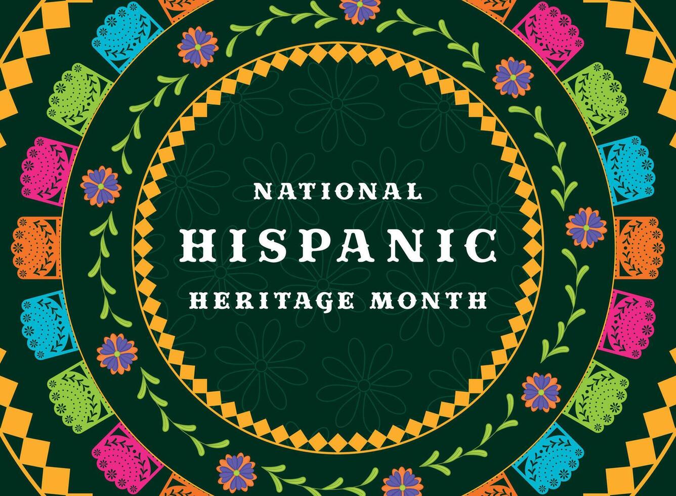 National Hispanic Heritage Month banner with circular floral design, vector