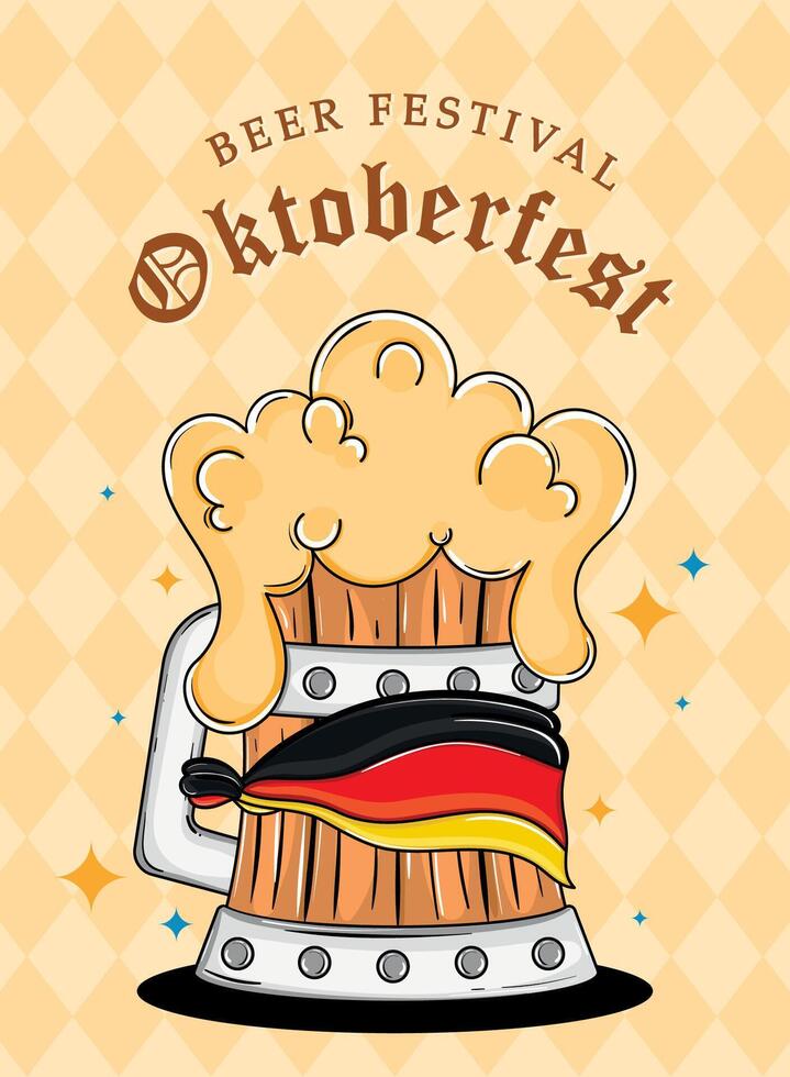 Oktoberfest beer mug with German flag ribbon, vector