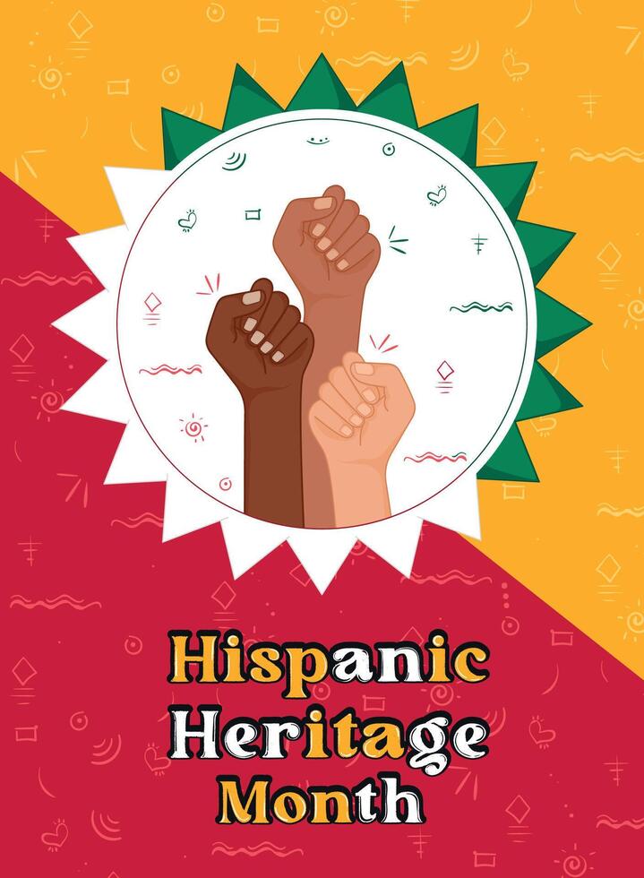 Hispanic Heritage Month banner with fists raised in unity, vector