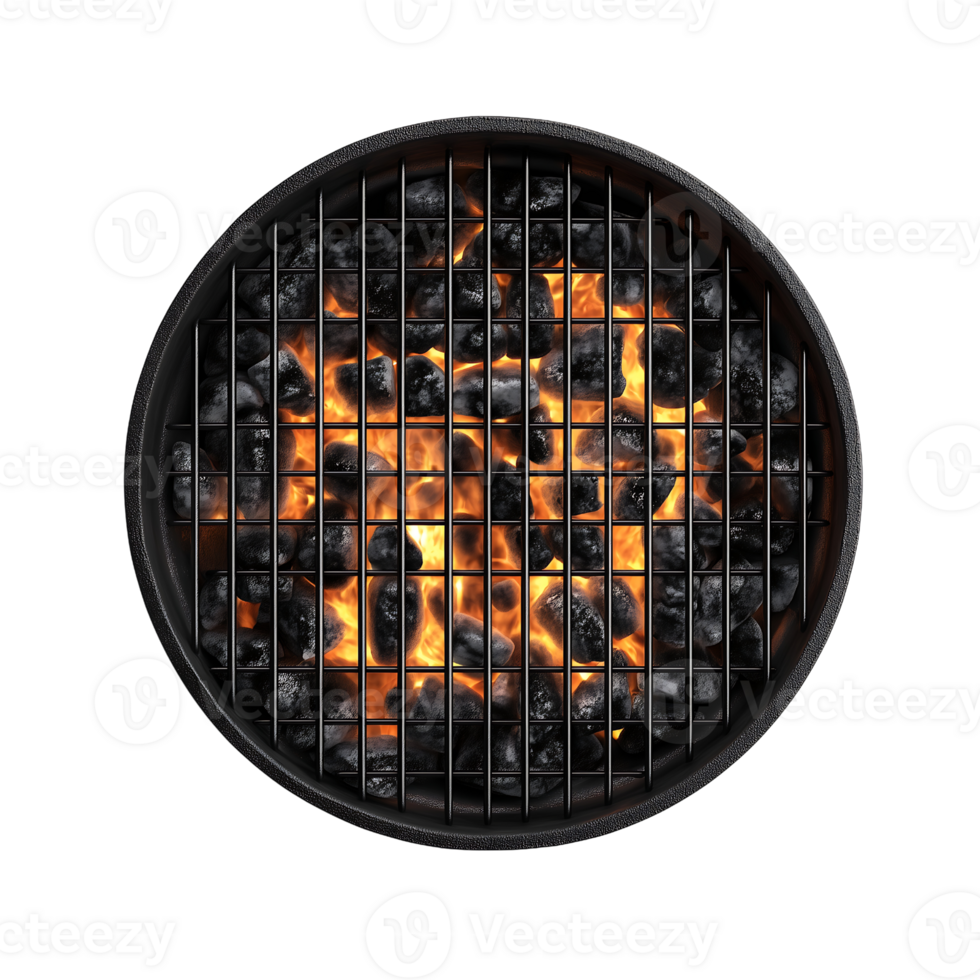 A grill with charcoal and fire on it png
