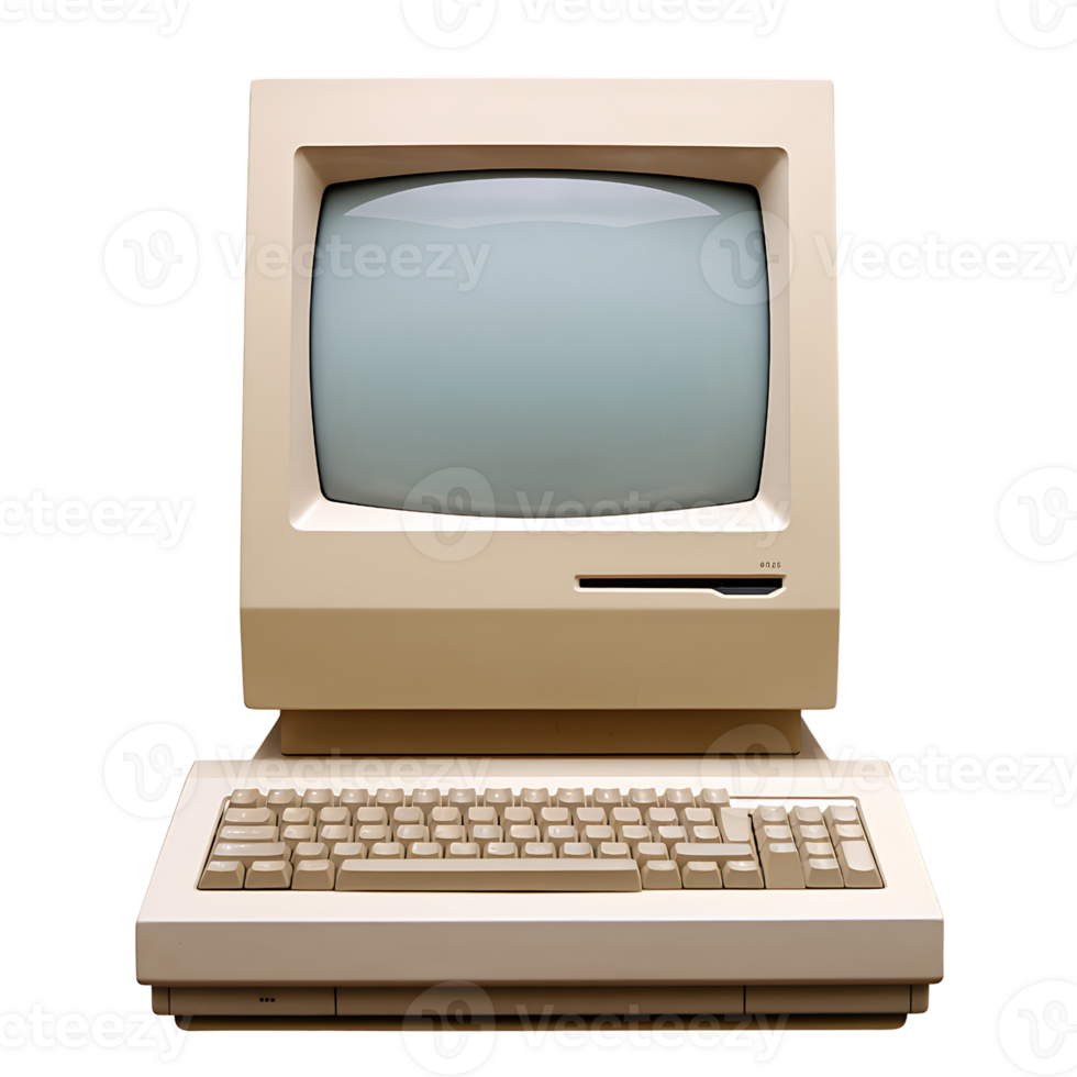 a velho computador com uma teclado e monitor png