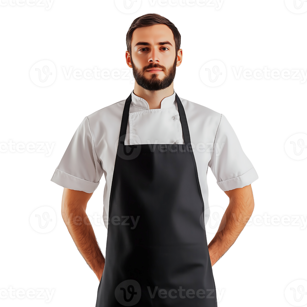 A male chef in a black apron png