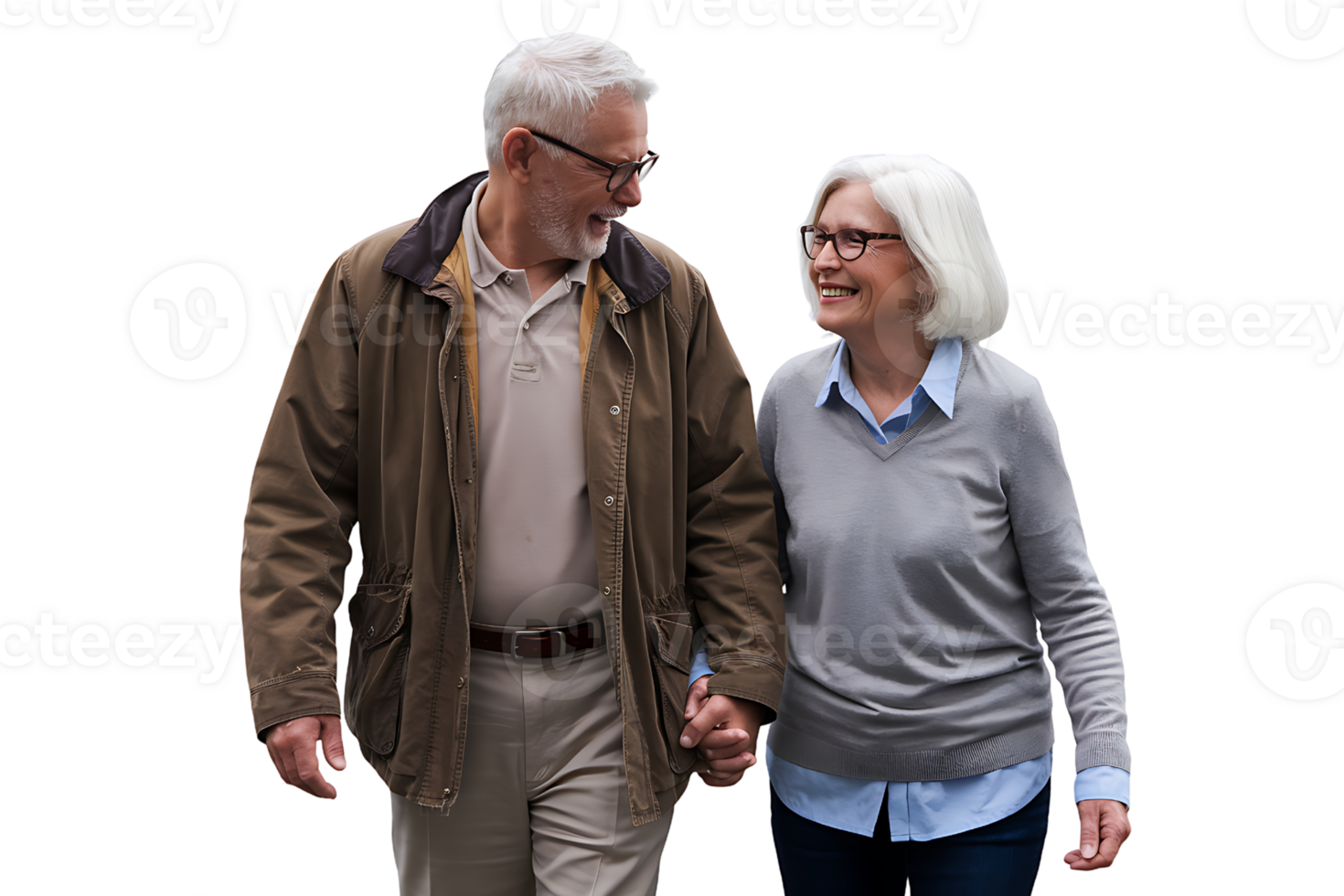 An older couple walking together png