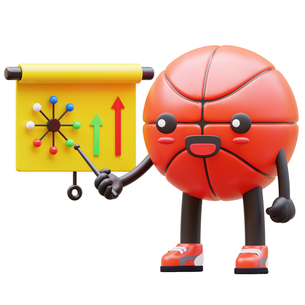 3D Basketball Character Doing Presentation With Network Diagram Suitable For Business And Technology Concepts png