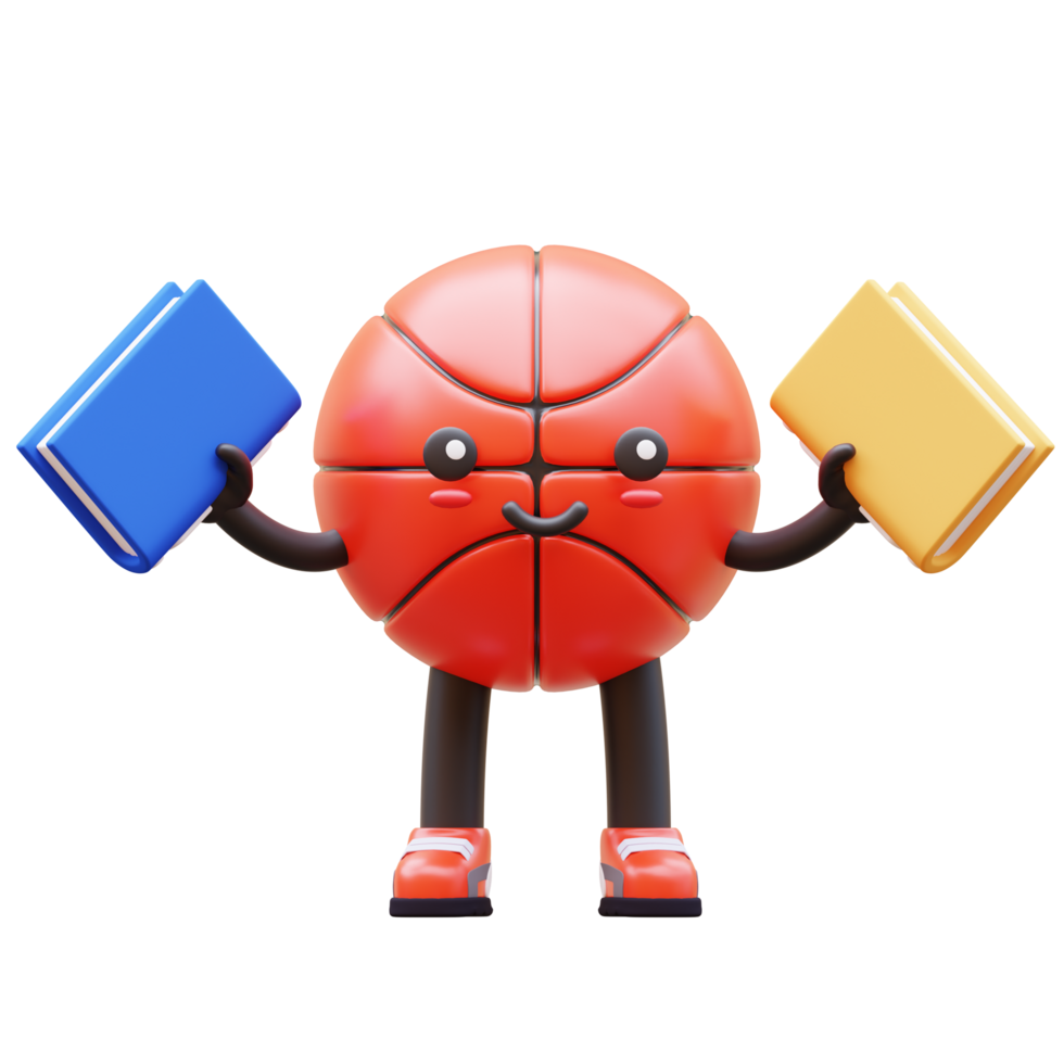 3D Basketball Character Holding Books Suitable For Education And Learning Concepts png