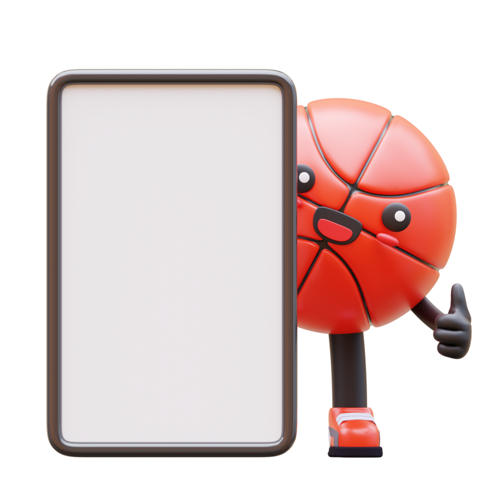 3D Basketball Character Holding Blank Advertisement Board With Happy Gesture Suitable For Business And Promotional Campaigns png