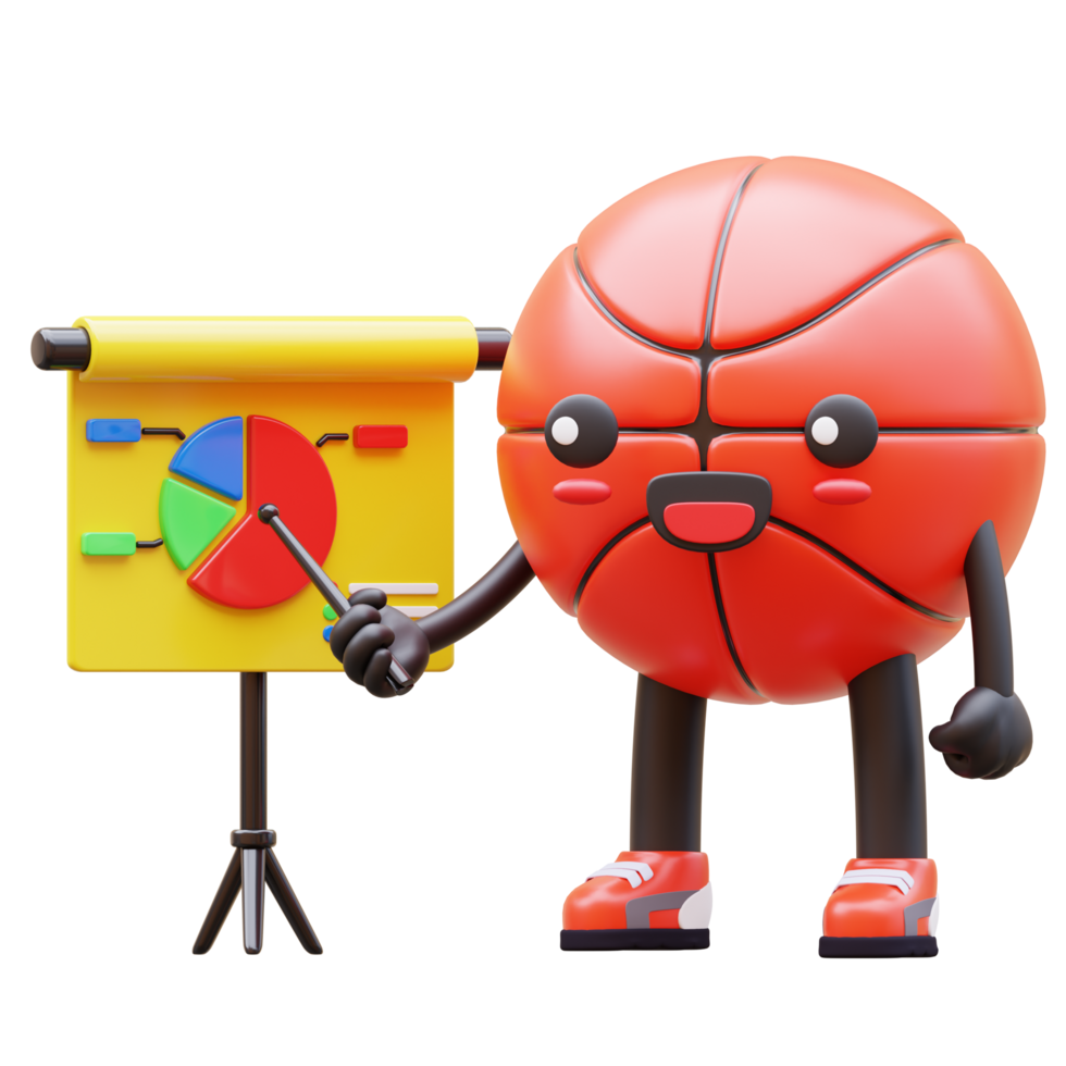3D Basketball Character Giving Presentation With Chart Board Suitable For Business Analysis And Marketing Strategies png