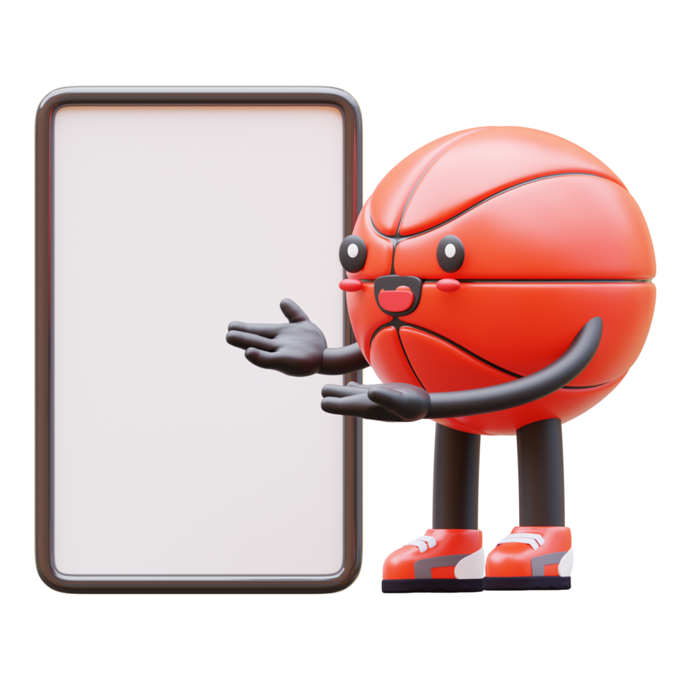 3D Basketball Character Holding Blank Advertisement Board With Happy Expression Suitable For Advertising And Marketing Materials png