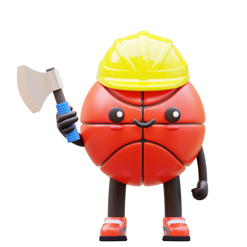 3D Basketball Character Holding An Axe Suitable For Construction And Lumberjack Themes png