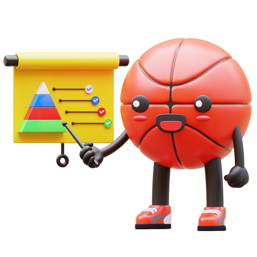 3D Basketball Character Doing Presentation With Graph And Pointer Suitable For Business And Marketing Presentations png