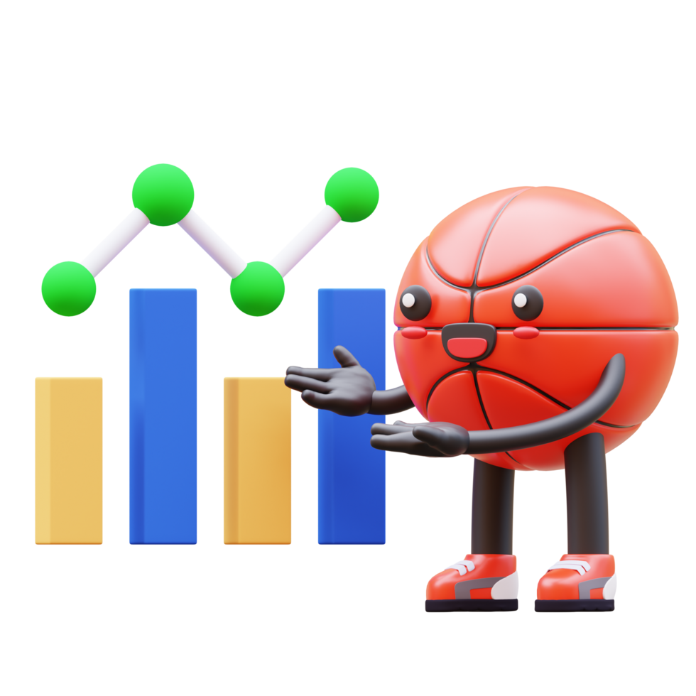3D Basketball Character Explaining Business Chart Suitable For Financial Presentations And Business Planning Concepts png
