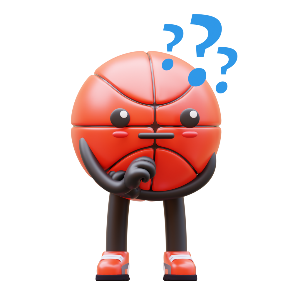 3D Basketball Character With Question Marks Thinking And Pondering Suitable For Problem Solving And Decision Making Concepts png
