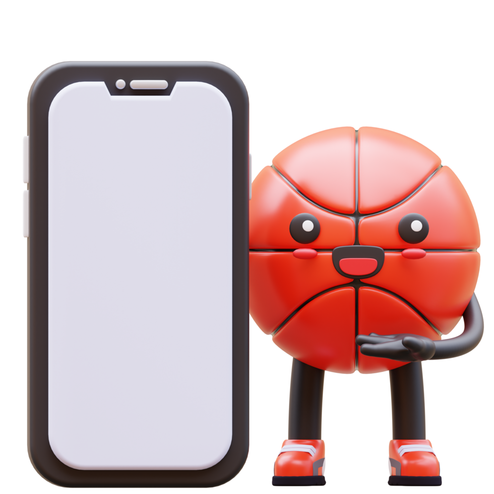 3D Basketball Character Holding Blank Smartphone Screen Suitable For Mobile App Advertisement And Social Media Content png