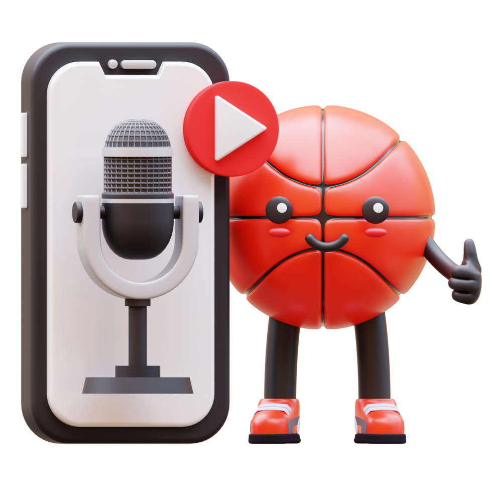 3D Basketball Character Showing Podcast Application Suitable For Digital Media And Broadcasting Concepts png